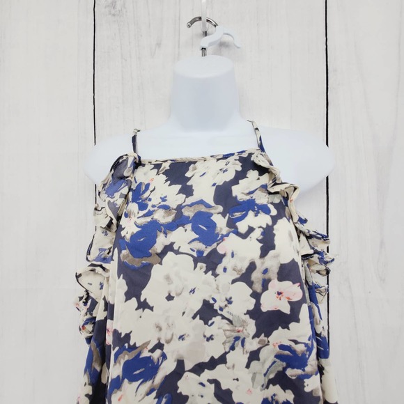 Sim & Sam Floral Ruffle Trimmed Cold Shoulder Long Sleeve Crepe Top EUX Small - Picture 5 of 9